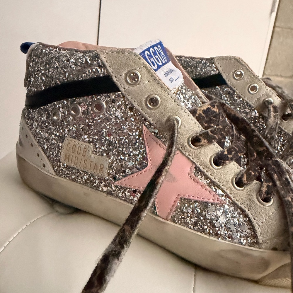 Golden Goose Silver Glitter High-Top Sneakers with Pink Star - Picture 4 of 8